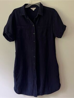 Gauzy Cotton Shirt Dress Navy Blue Weatherproof Vintage Small Breathable